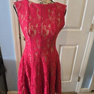 Danny & Nicole Vibrant Pink Lace Midi Dress